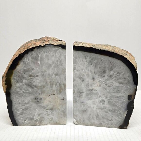LARGE SET OF NATURAL QUARTZ AGATE CRYSTAL GEODE BOOKENDS - Picture 1 of 9